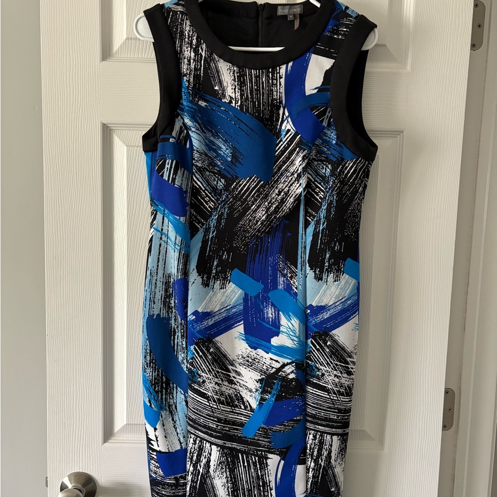 Vince Camuto Blue and Black Brushstroke Midi Dress